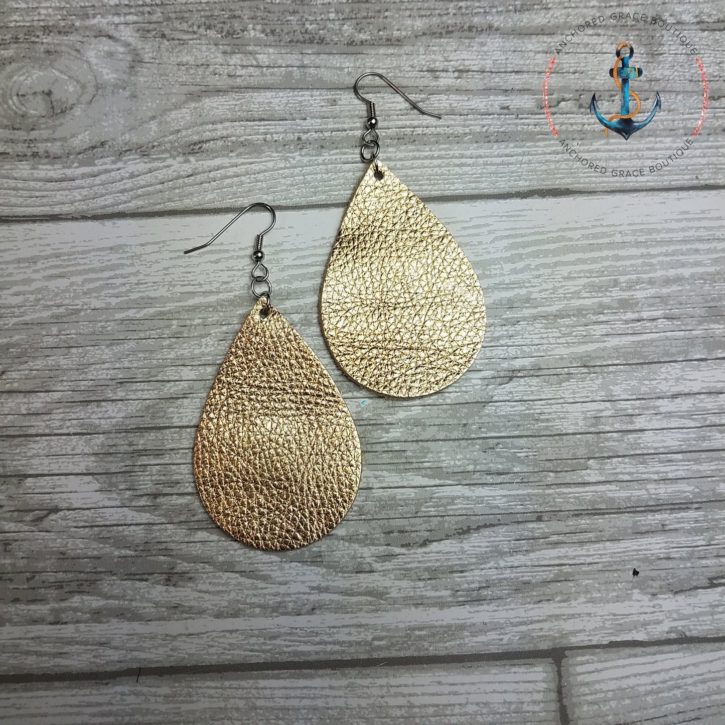 Metallic Gold Leather Drop Earrings