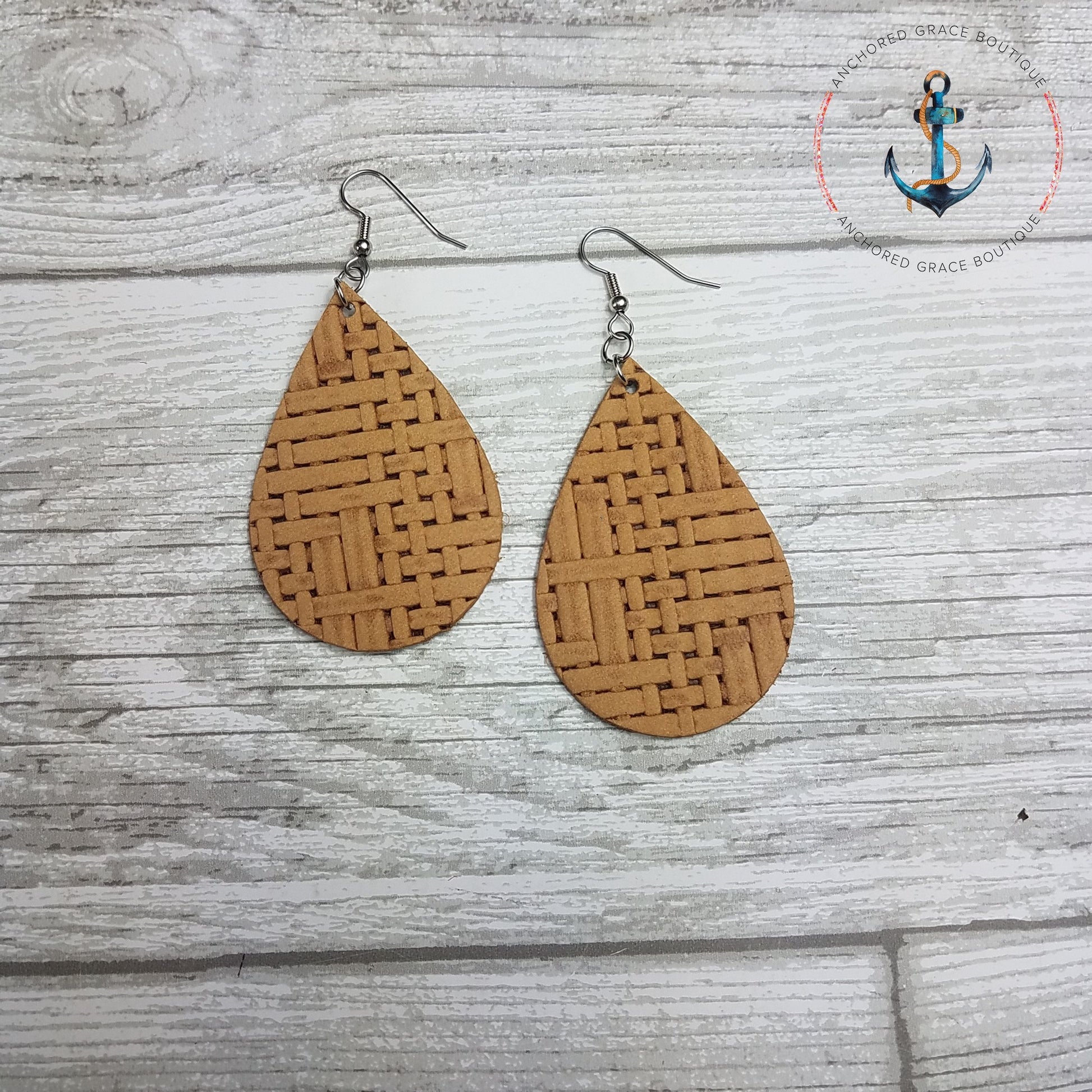 Honey Basketweave Leather Drop Earrings