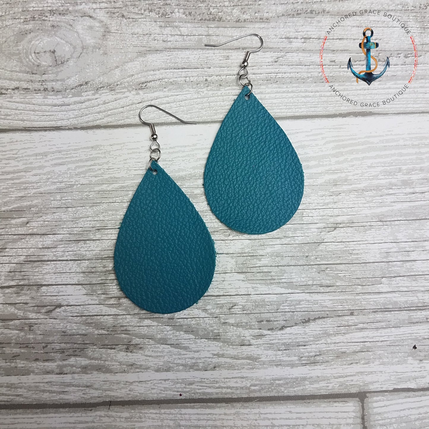 Teal Leather Drop Earrings