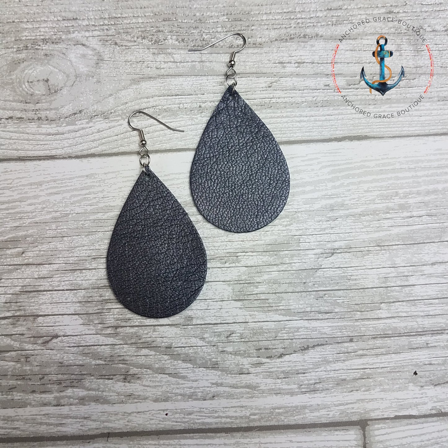Charcoal Shimmer Leather Drop Earrings