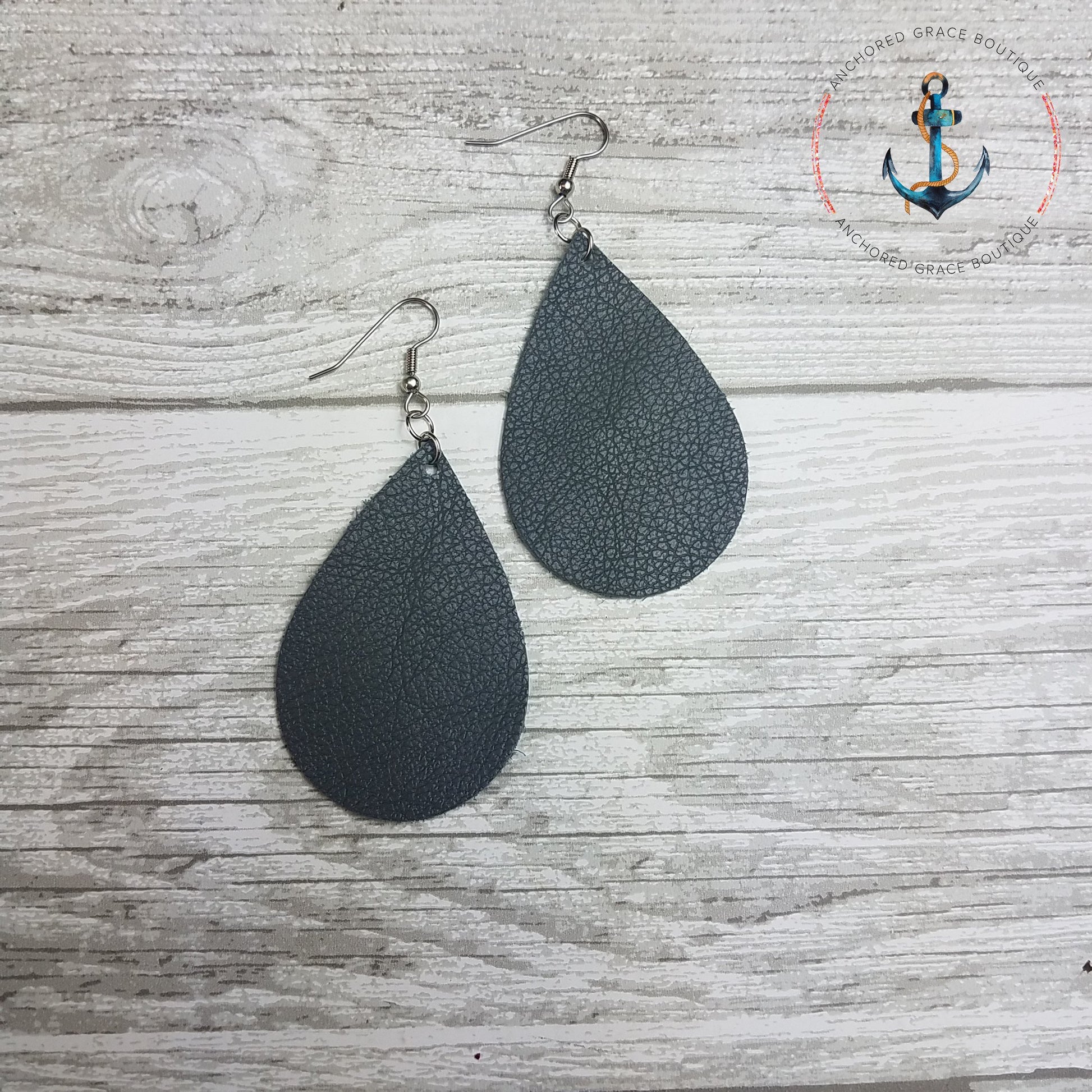 Slate Grey Leather Drop Earrings