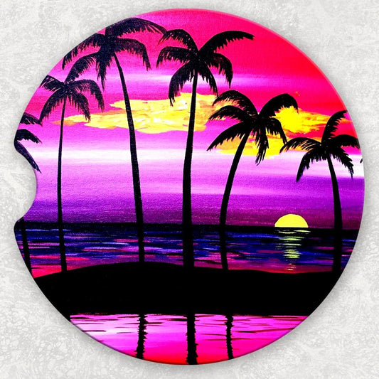 Car Coaster Set - Palm Tree Sunset