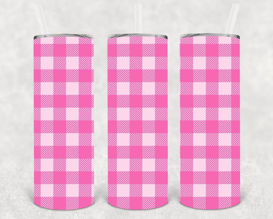 Pastel Pink Plaid 20 Oz Skinny Tumbler