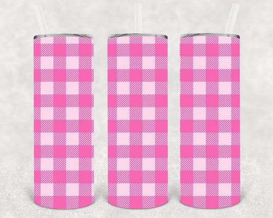 Pastel Pink Plaid 20 Oz Skinny Tumbler