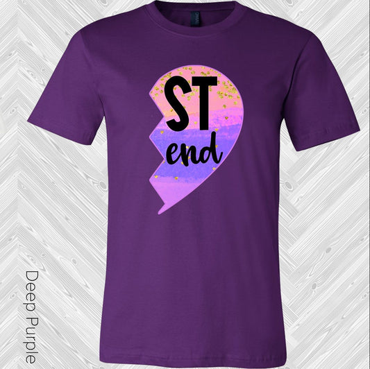 Pastel Stripes Heart Best Friend (Right Shirt In Photo) Graphic Tee Graphic Tee