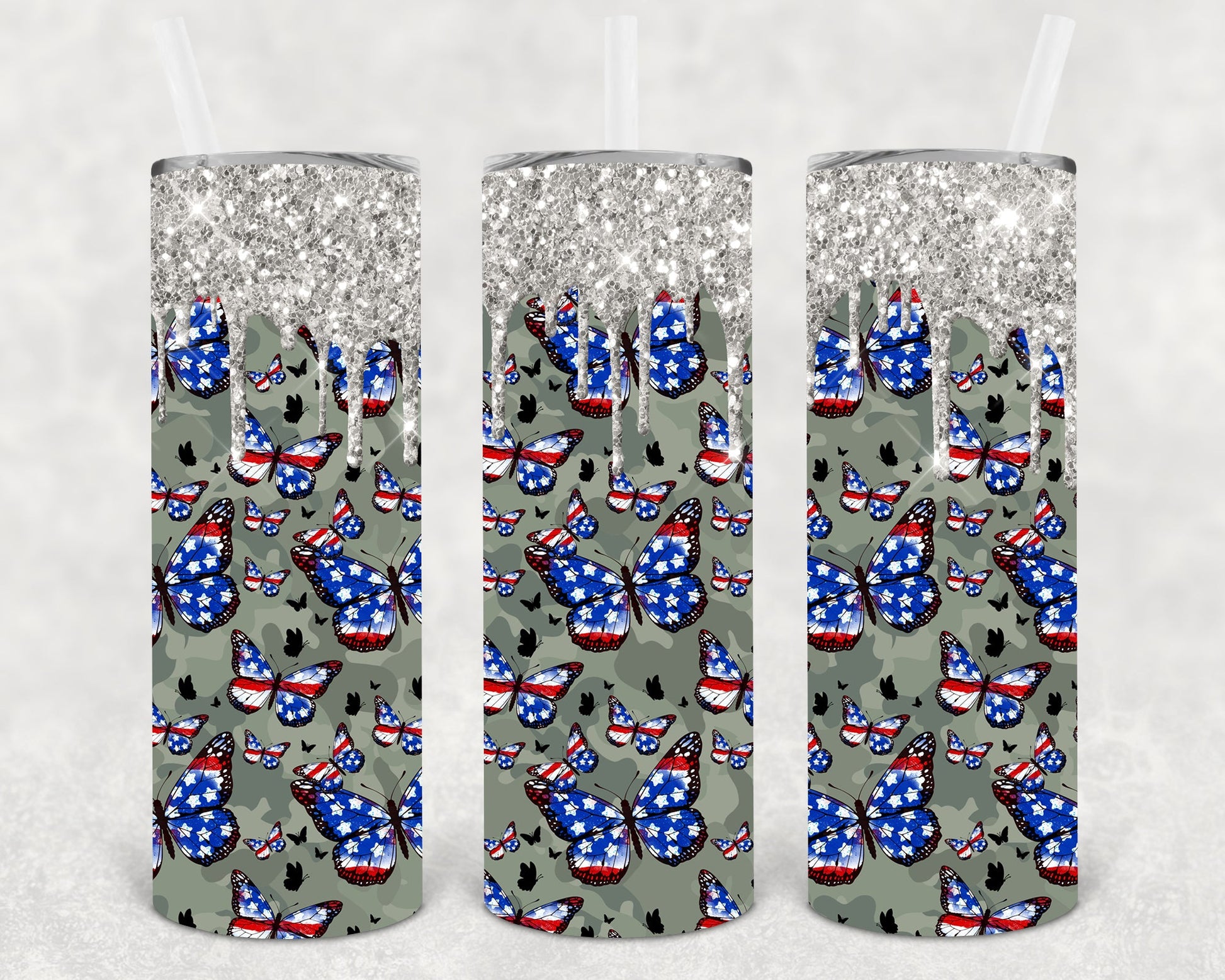 Patriotic Butterflies 20 Oz Skinny Tumbler