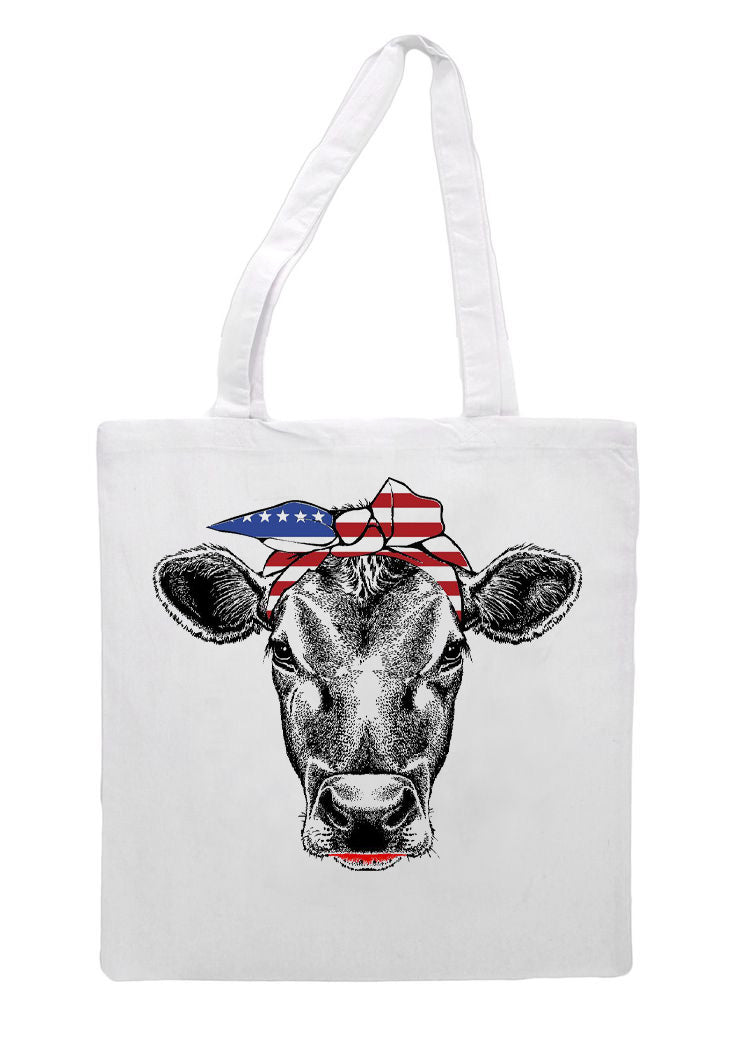 Patriotic Cow Grocery Tote Bag