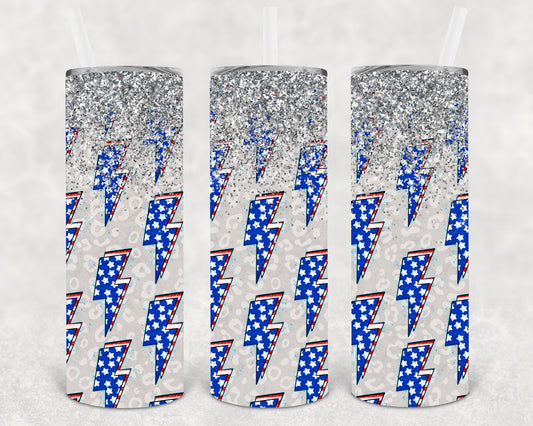 Patriotic Lightning Bolts 20 Oz Skinny Tumbler