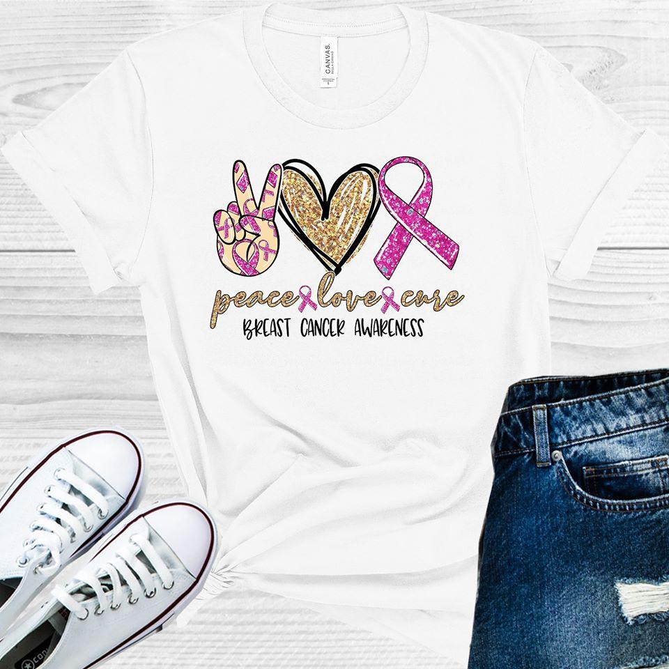 Peace Love Cure Breast Cancer Awareness Graphic Tee Graphic Tee