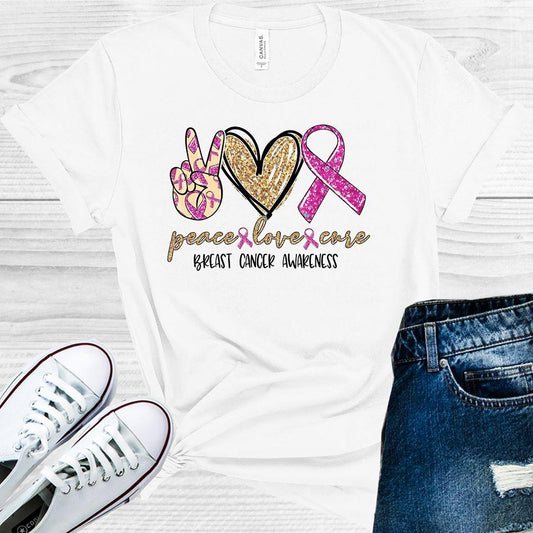 Peace Love Cure Breast Cancer Awareness Graphic Tee Graphic Tee