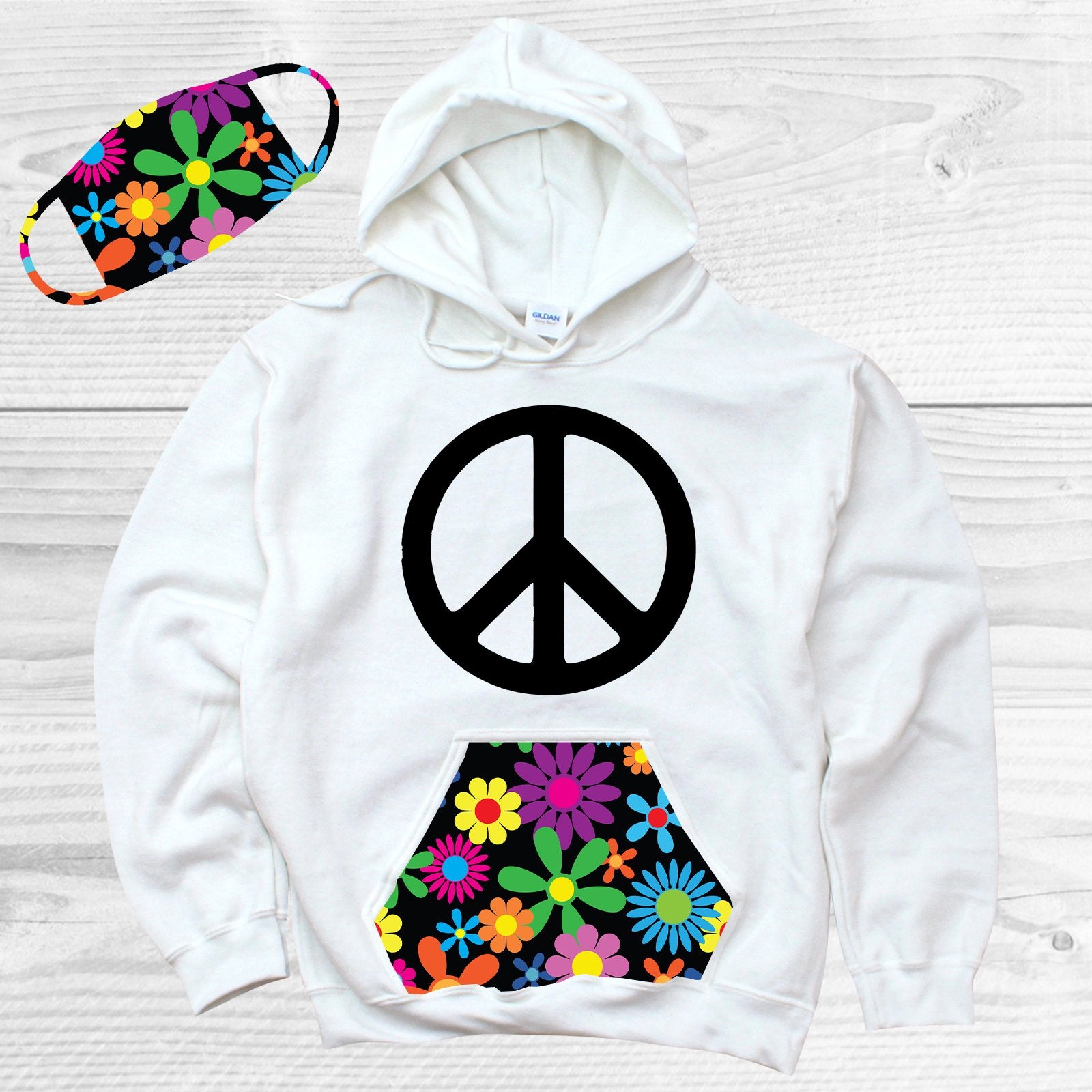 Peace Sign Pattern Pocket Hoodie Graphic Tee