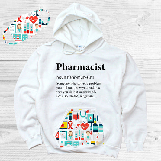 Pharmacist Definition Pattern Pocket Hoodie Graphic Tee