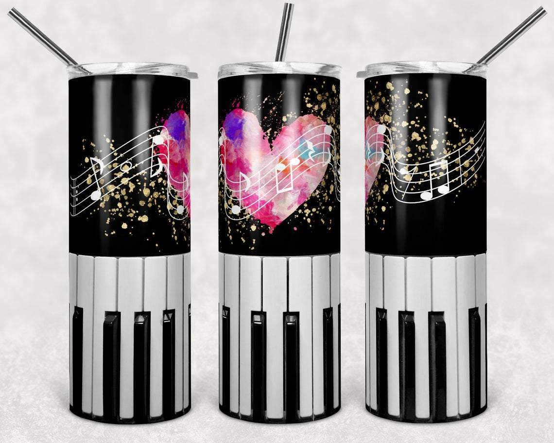 Piano Heart 20 Oz Skinny Tumbler