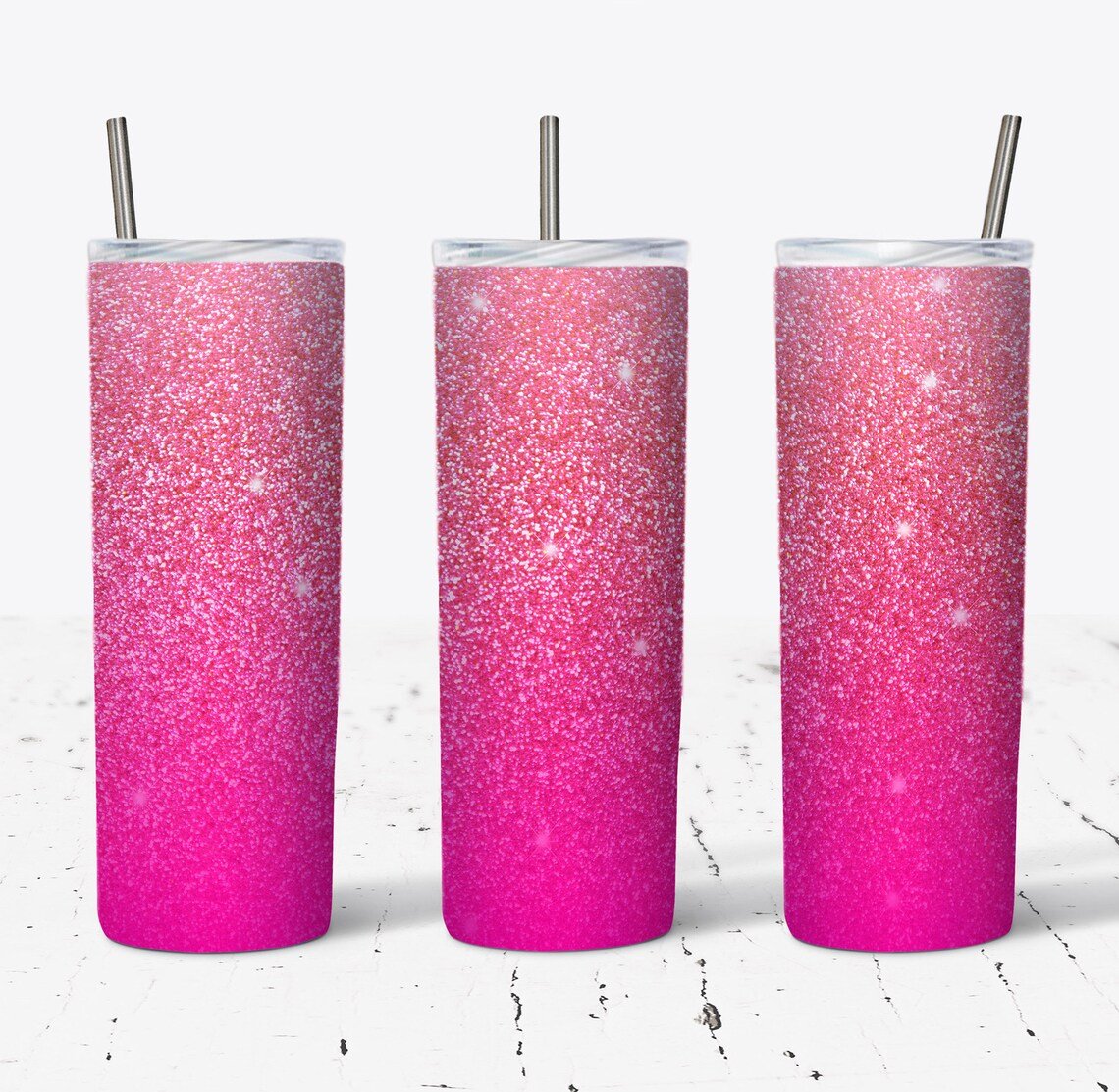 Pink Glitter 20 Oz Skinny Tumbler