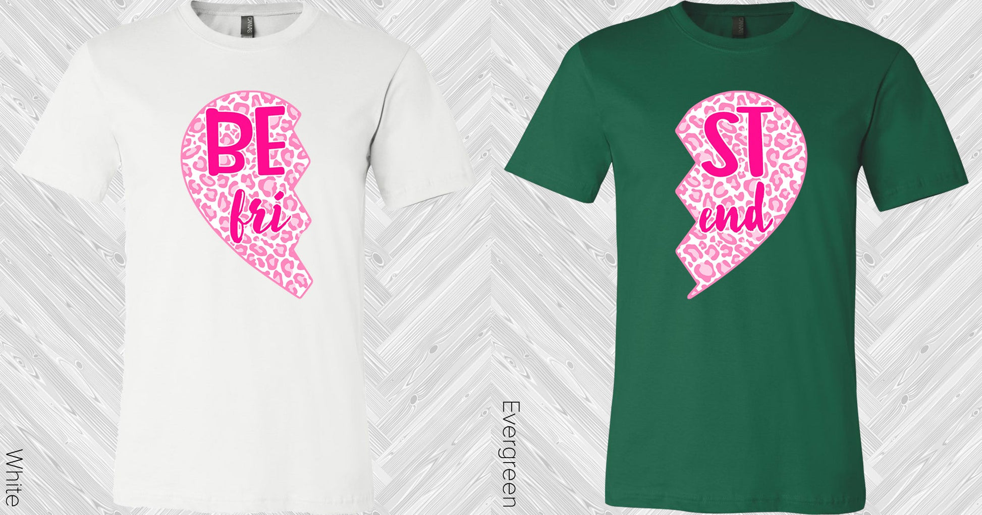 Pink Leopard Heart Best Friend (Right Shirt In Photo) Graphic Tee Graphic Tee