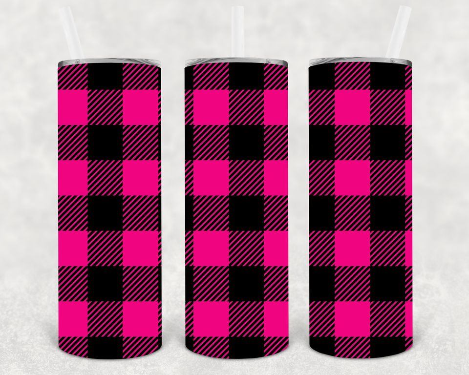 Pink Plaid 20 Oz Skinny Tumbler