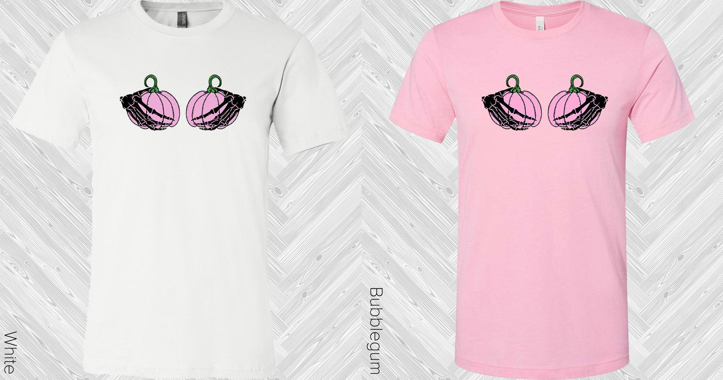 Pink Pumpkin Skeleton Hands Graphic Tee Graphic Tee