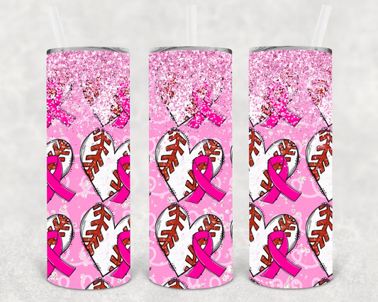 Pink Ribbon Baseball 20 Oz Skinny Tumbler