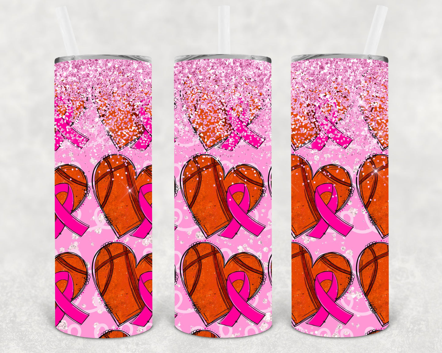 Pink Ribbon Basketball 20 Oz Skinny Tumbler
