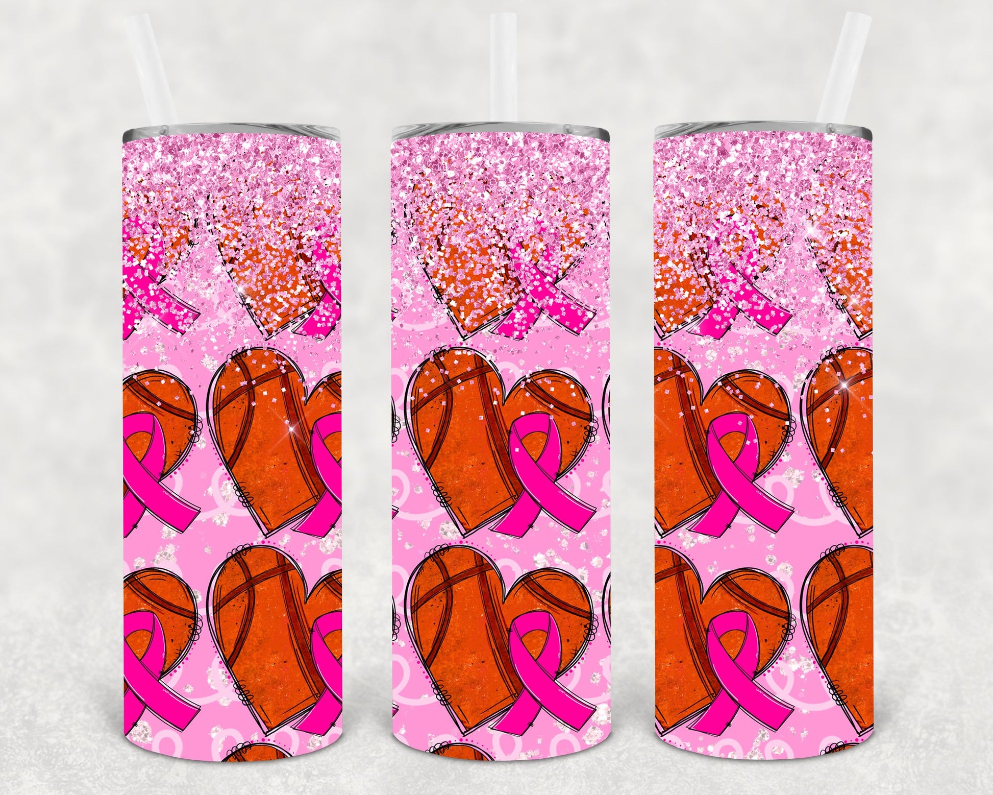 Pink Ribbon Basketball 20 Oz Skinny Tumbler
