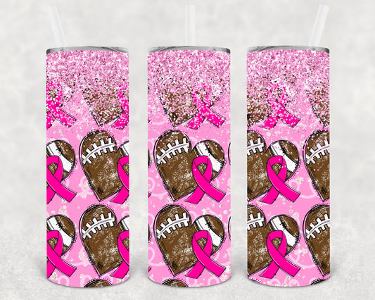 Pink Ribbon Football 20 Oz Skinny Tumbler