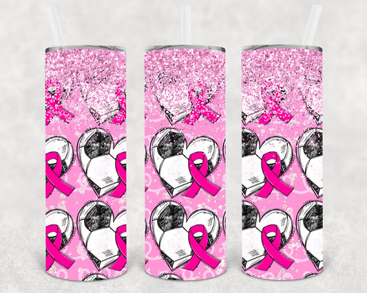 Pink Ribbon Soccer 20 Oz Skinny Tumbler