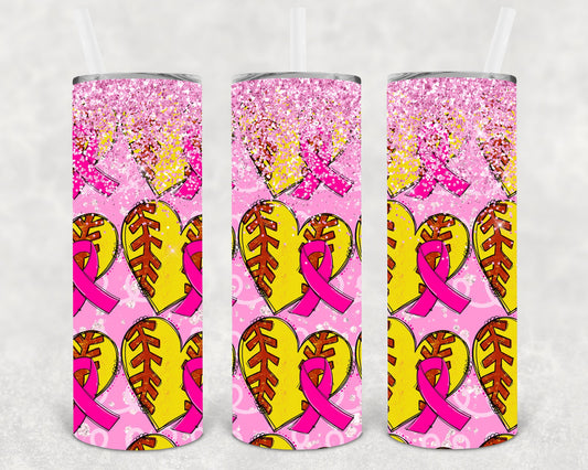 Pink Ribbon Softball 20 Oz Skinny Tumbler