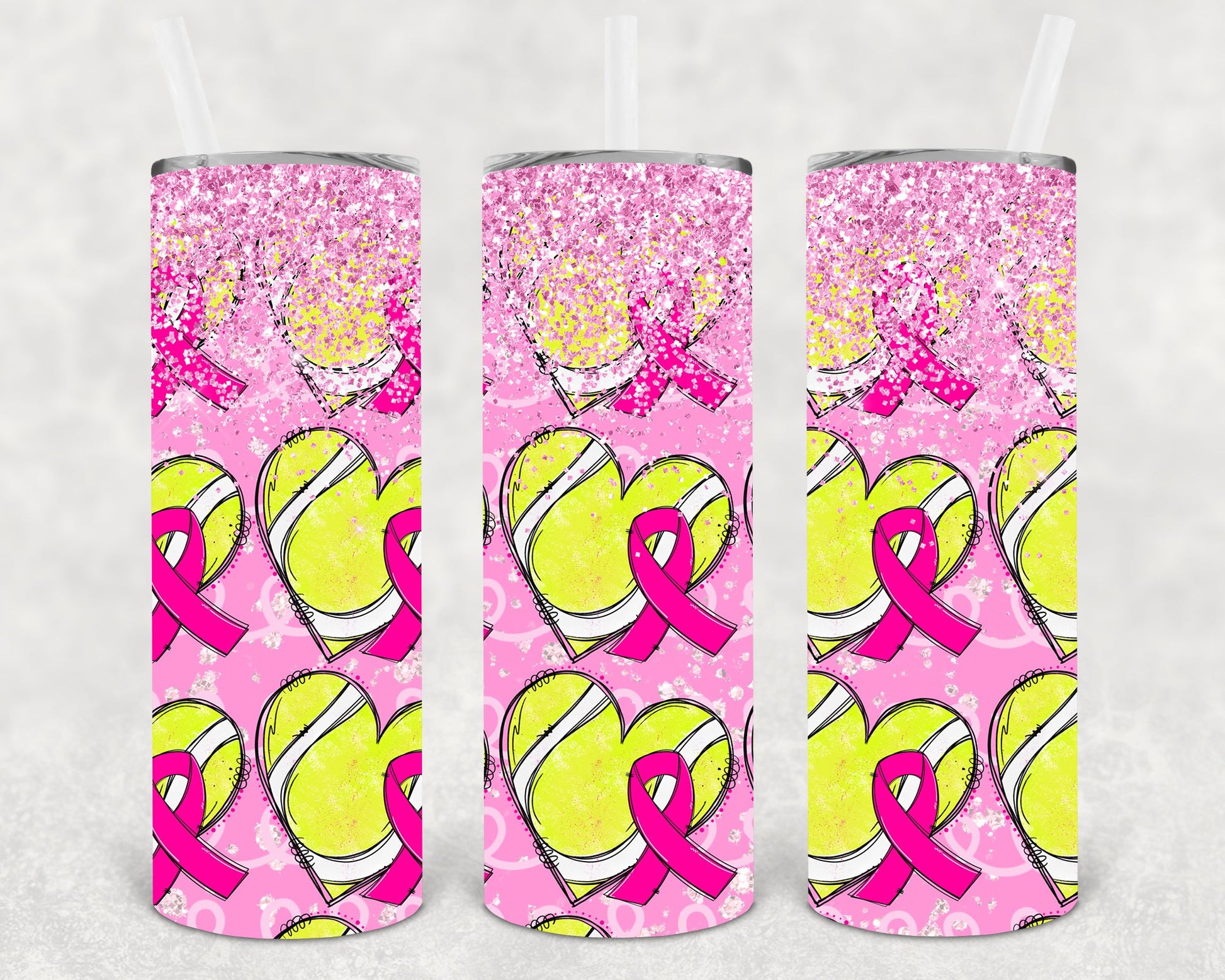 Pink Ribbon Tennis 20 Oz Skinny Tumbler
