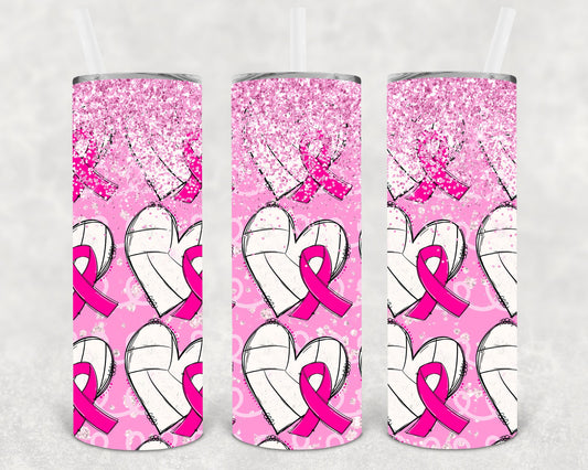 Pink Ribbon Volleyball 20 Oz Skinny Tumbler