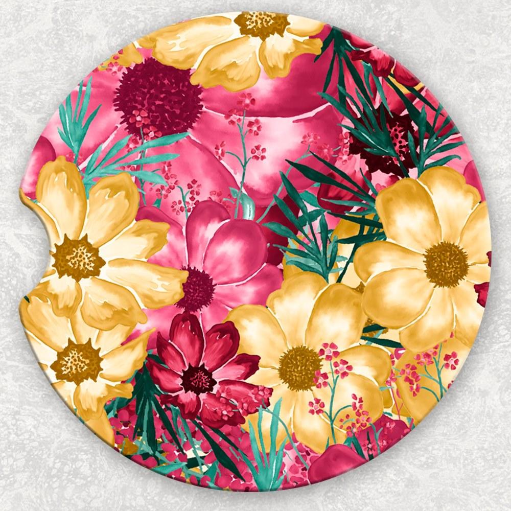 Car Coaster Set - Pink And Yellow Floral