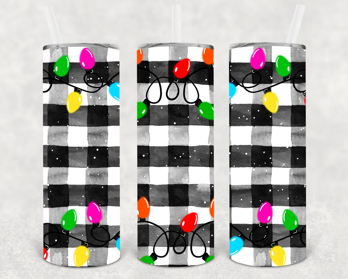 Plaid Christmas Lights 20 Oz Skinny Tumbler
