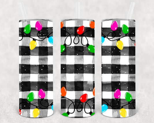 Plaid Christmas Lights 20 Oz Skinny Tumbler
