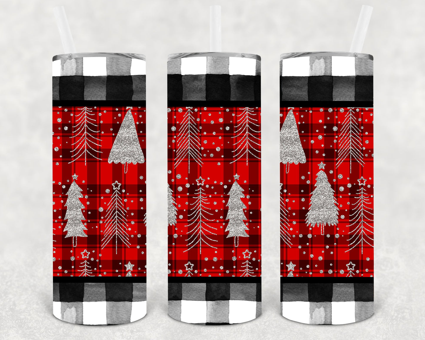 Plaid And Silver Trees 20 Oz Skinny Tumbler