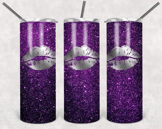 Purple Glitter Lips 20 Oz Skinny Tumbler