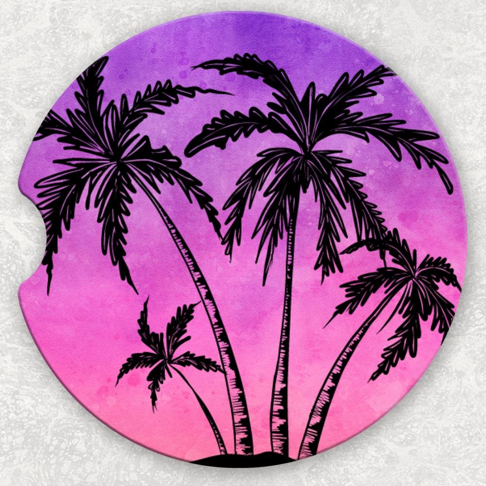 Car Coaster Set - Purple Palm Trees