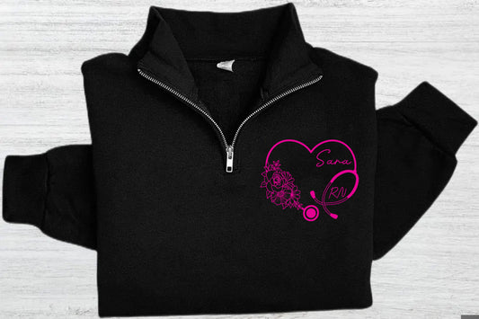 Floral Stethoscope Medical Quarter Zip