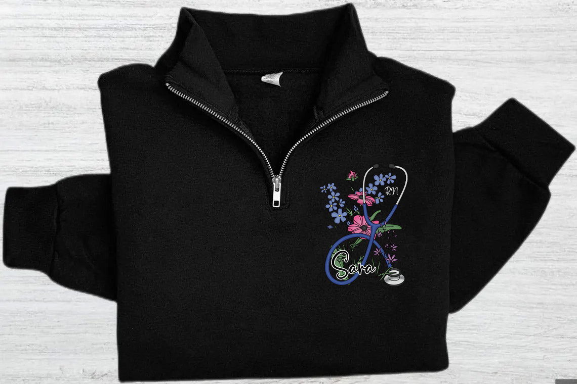 Floral Stethoscope Medical Quarter Zip