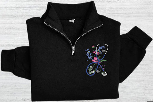 Floral Stethoscope Medical Quarter Zip