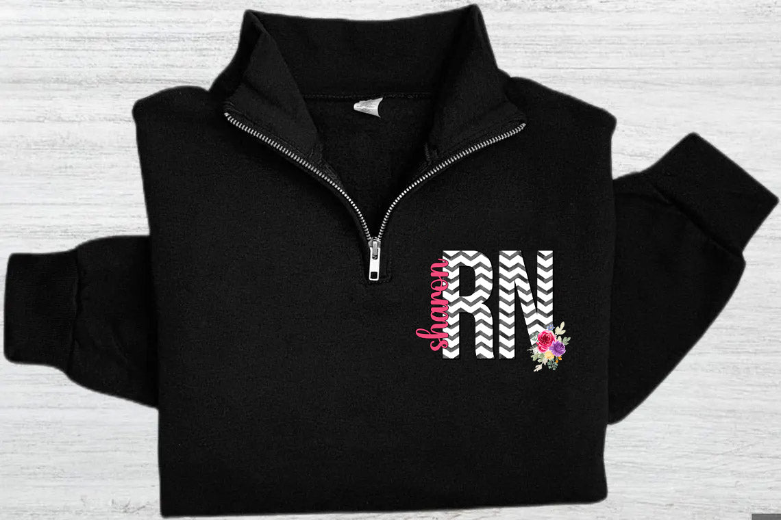 Floral Chevron Medical Quarter Zip