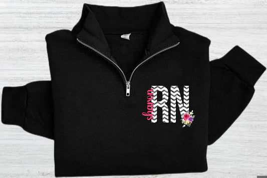 Floral Chevron Medical Quarter Zip