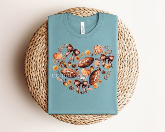 Fall Football Heart Graphic Tee