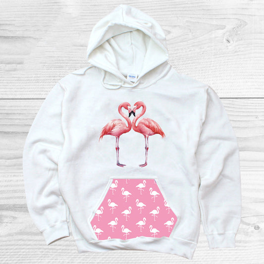 Flamingo Pattern Pocket Hoodie
