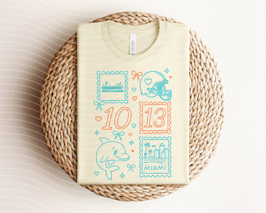 Dolphins Coquette Stamps Graphic Tee