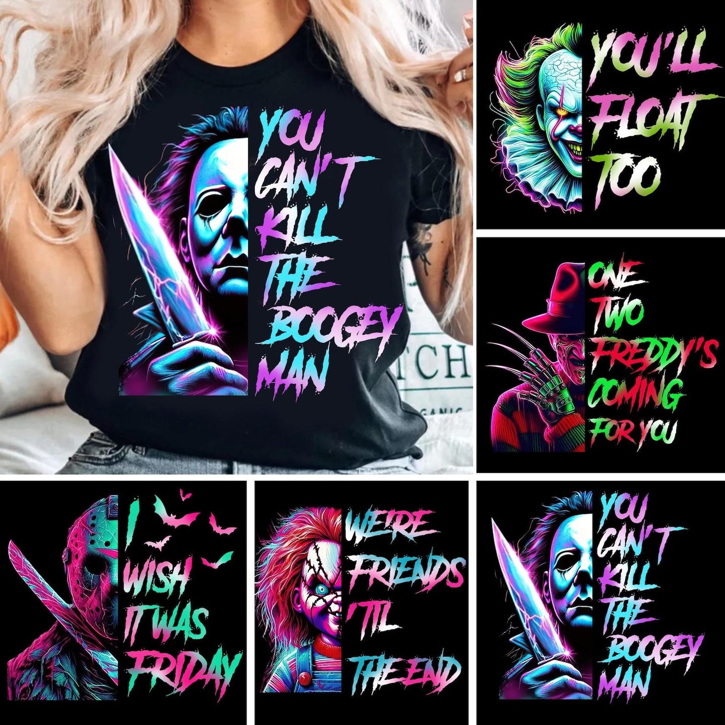 Neon Horror Friends Graphic Tee