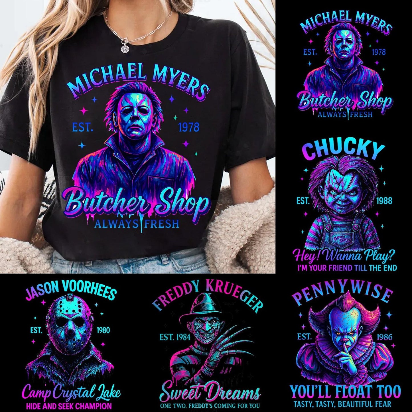 Neon Horror Friends Graphic Tee