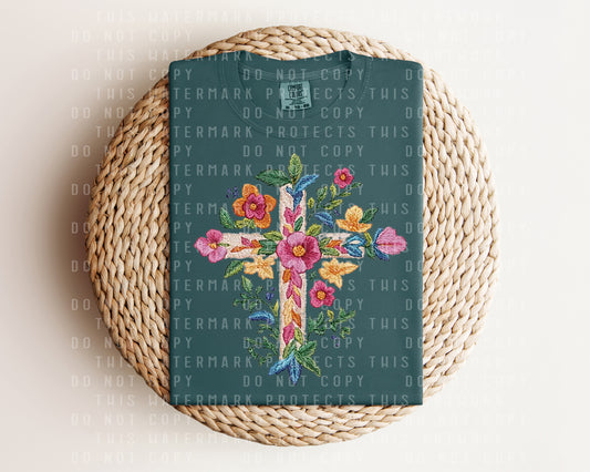 Faux Embroidery Cross Graphic Tee