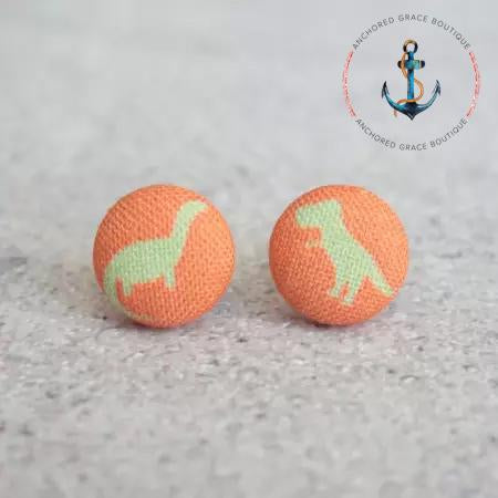Dinosaurs Fabric Button Earrings