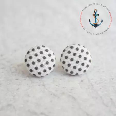 Black And White Fabric Button Earrings