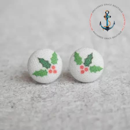 Holly Fabric Button Earrings