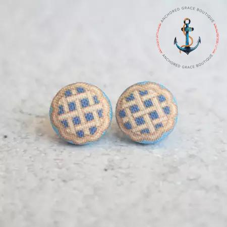 Blueberry Pie Fabric Button Earrings